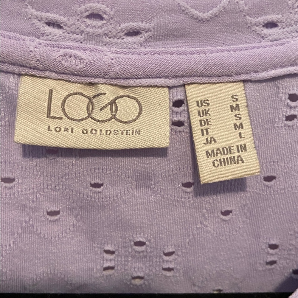 LOGO by Lori Goldstein Stretch Eyelet Button Front Cardigan Lavender S New - Picture 6 of 14